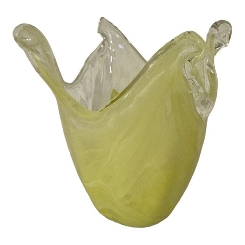 Vintage Murano Style Art Glass Vase Bowl Decor Yellow 5"